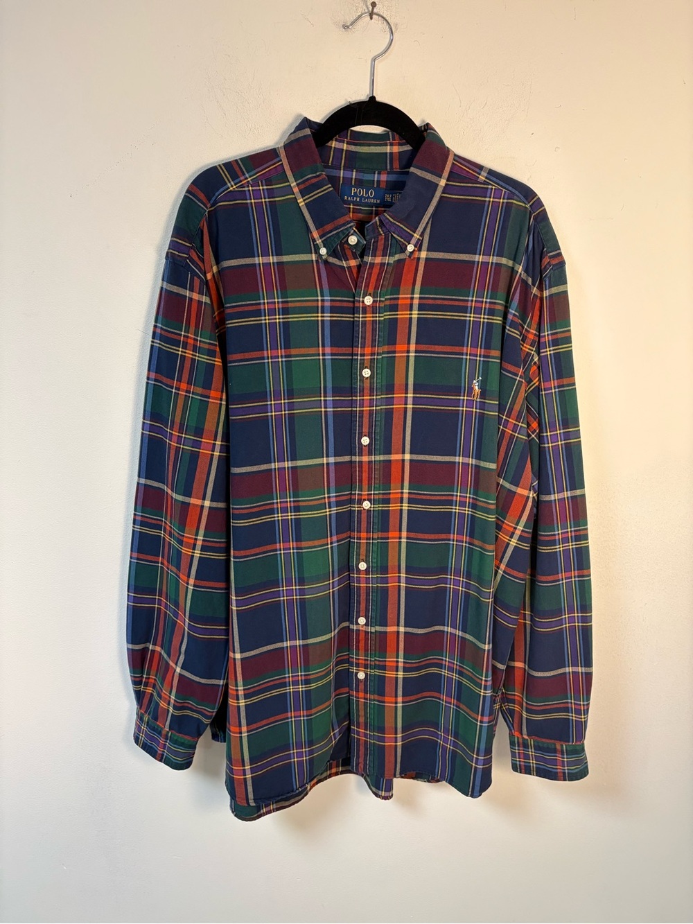 Polo by Ralph Lauren Men's Navy Green Plaid Button-Down Shirt 2XL